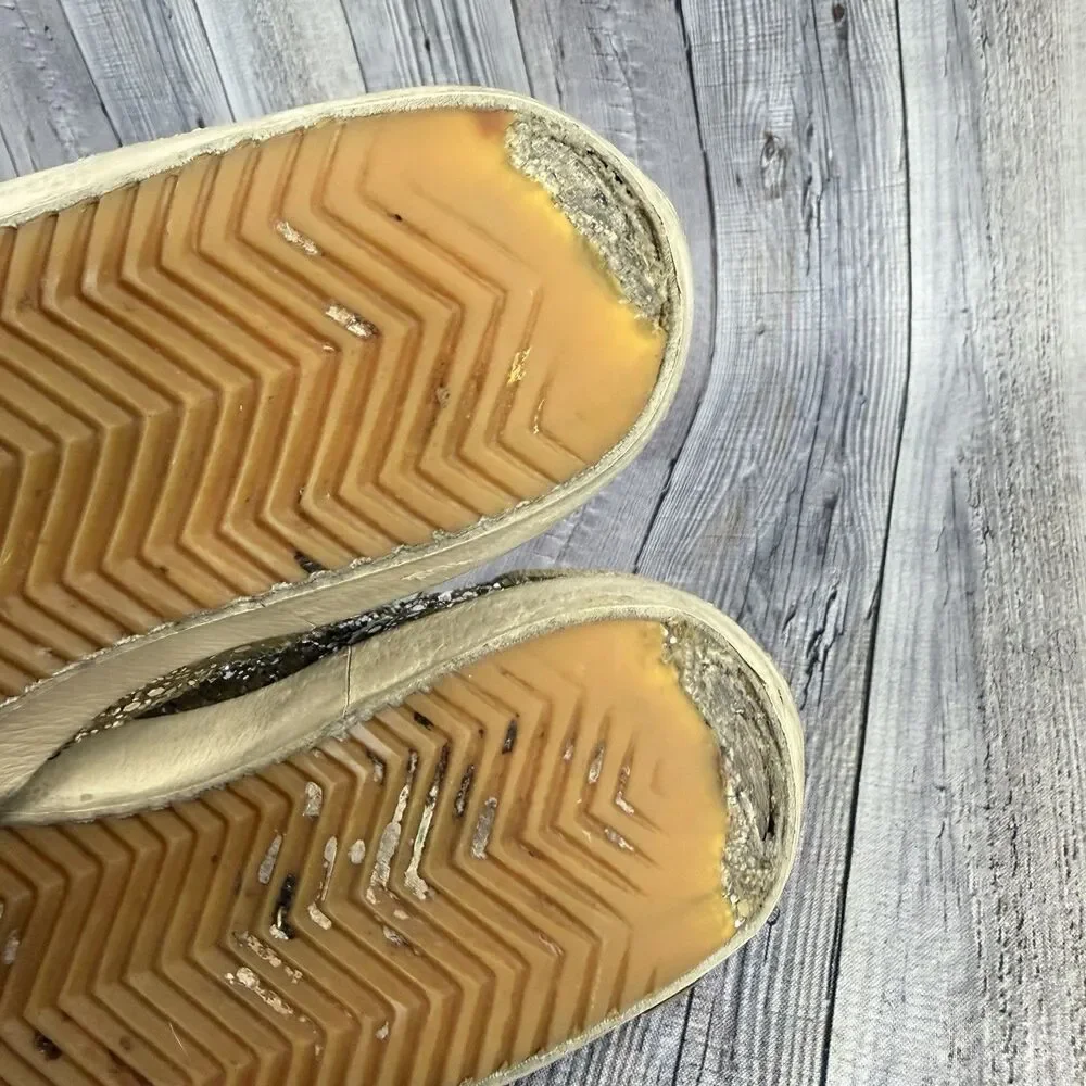 Golden Goose Super-Star Girls Size 1.5Y EUR 34 Silver Glitter Shoes Sneakers